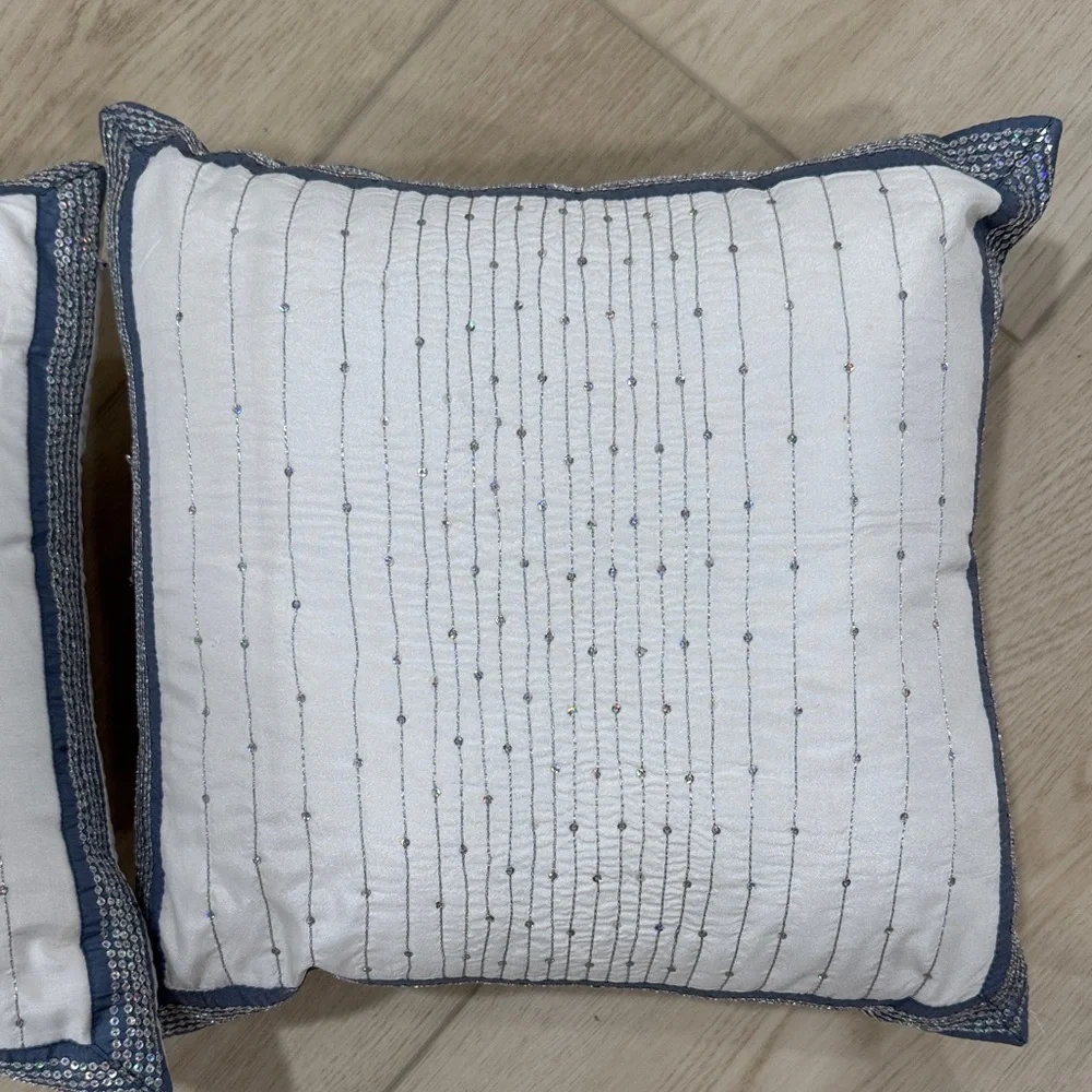West Elm White and Blue sequined Accent Pillows